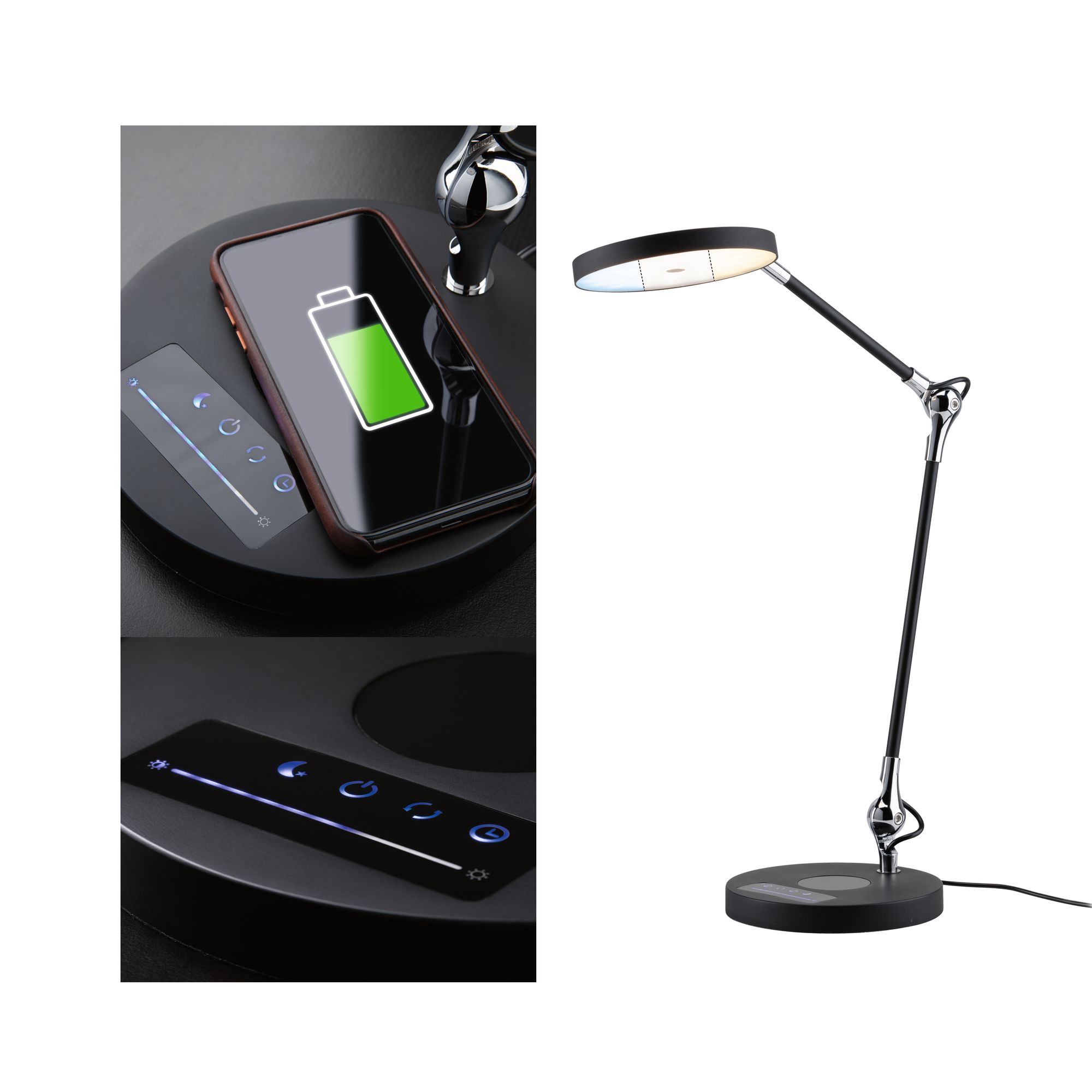 PAULMANN LED stolní lampa na psací stůl Numis 11W Qi nabíjení telefonu WhiteSwitch 2.700-6.500K