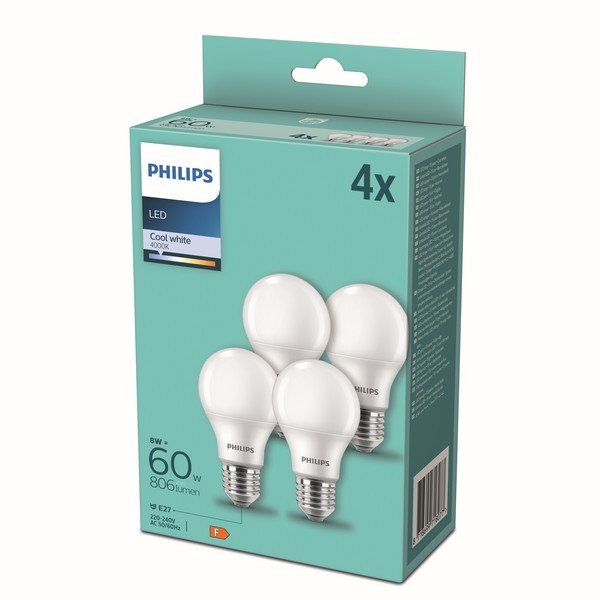 Philips 8718699718077 LED žárovky 4x8W/60W | E27 | 806lm | A60 | 4000K - set 4 ks