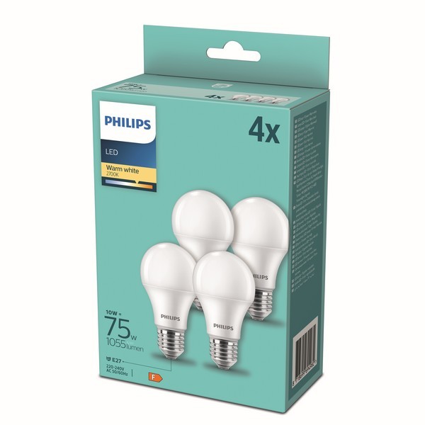 Philips 8718699694982 LED žárovky 4x10W/75W | E27 | 1055lm | A60 | 2700K - set 4 ks