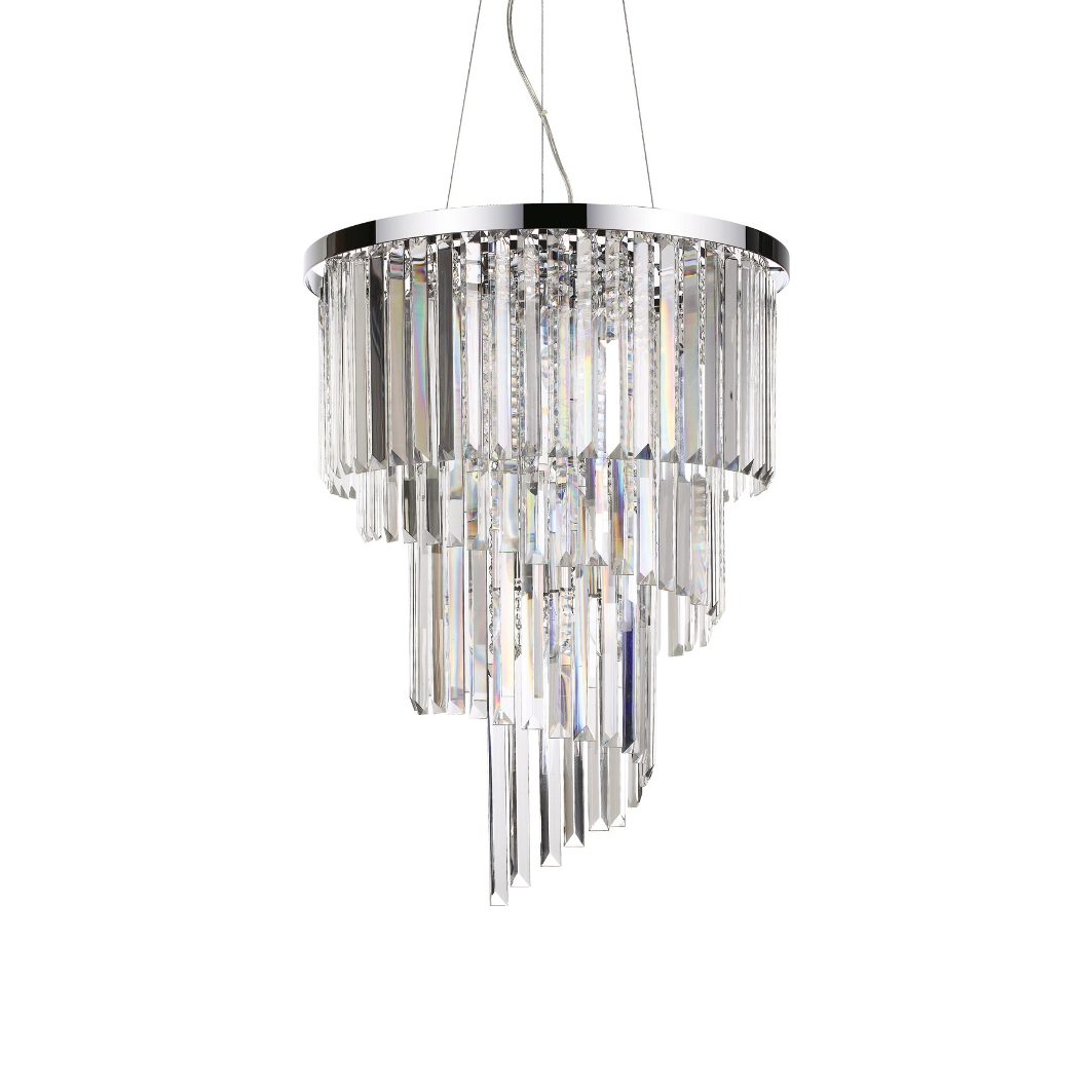 Ideal Lux Závěsný křišťálový lustr Carlton SP12 cromo 166247 50cm chromové E14 12x40W