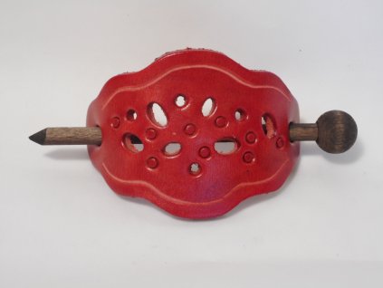 Kožená spona do vlasů s dřevěnou jehlicí č.32