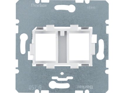 Supporting plate with white mounting device 2gang  for modular jacks
