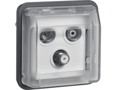 Aerial sockets insert 3hole with hinged cover surface-mounted, single socket Berker W.1, grey matt