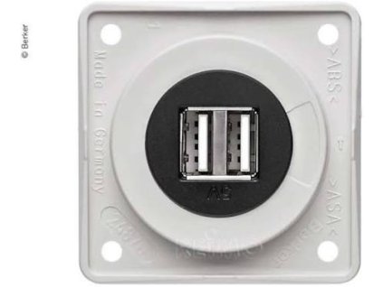 12 V USB charging socket outlet 2gang, polar white glossy, insert black
