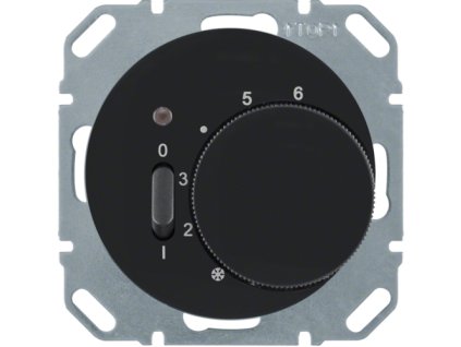 Temperature controller, NC contact, with centre plate with rocker switch, Berker R.1/R.3/R.8
