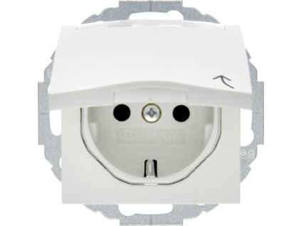 SCHUKO socket outlet with hinged cover, labelling field, enhanced contact protection, installation position variable in 45° steps, Berker S.1/B.3/B.7