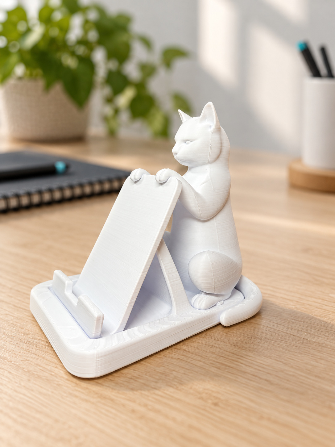 3D výtisk Duo3DPrint: Kočičí stojánek na telefon; prostředí upravené pomocí AI
