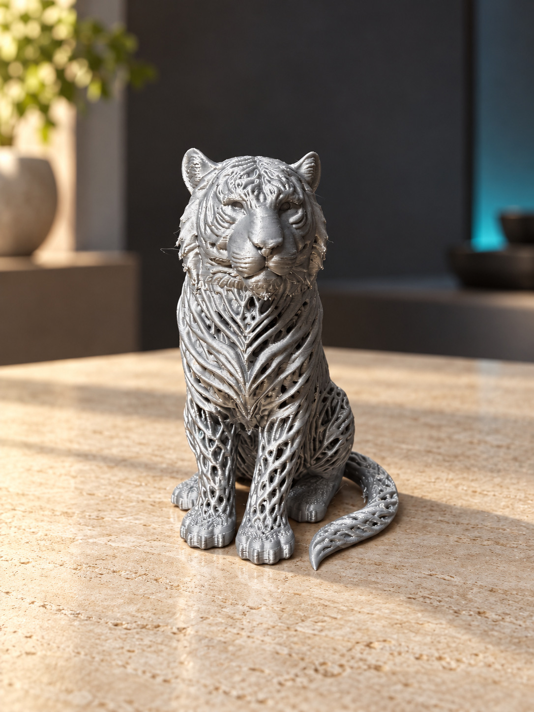 3D výtisk Duo3DPrint: Dekorativní tygr; prostředí upravené pomocí AI