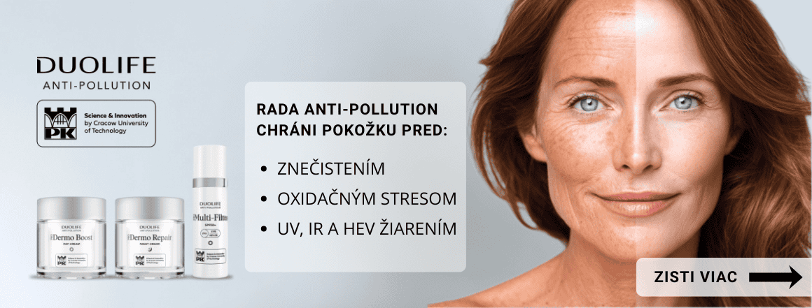 Prírodný denný a nočný krém DuoLife Beauty Care Anti-Pollution na ochranu pleti pred znečistením, s ľahkou textúrou a elegantným balením.