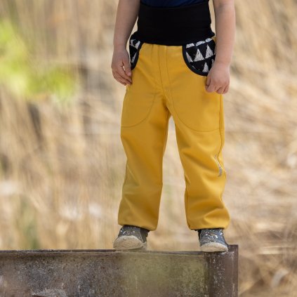 DUPETO 1x1 detske rostouci softshellove kalhoty s fleesem horcice