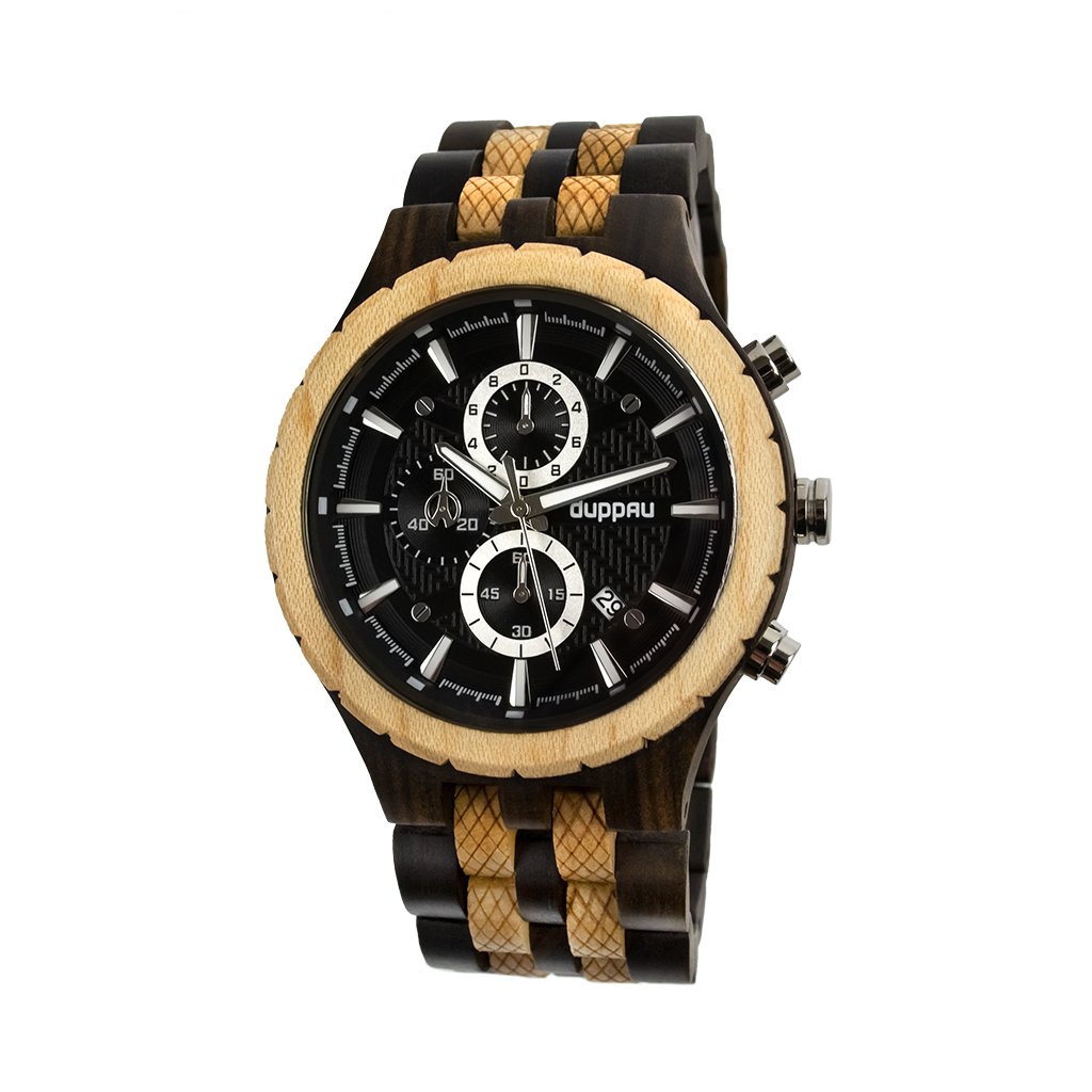 Luxusní pánské hodinky Duppau Rohan z javorového a ebenového dřeva