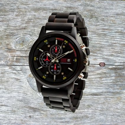 Dřevěné hodinky - Duppau Ebony Chronograph