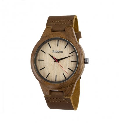 Dřevěné hodinky Duppau Eiko z ořechového dřeva a s koženým řemínkem