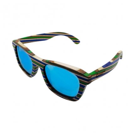 Dřevěné sluneční brýle Duppau Maris z javorového dřeva mají modré, zelené a hnědé pruhy
