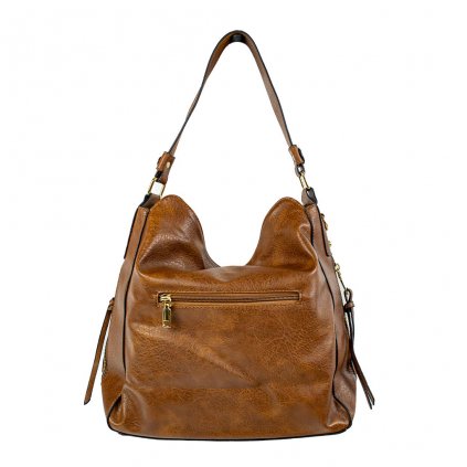 Damen Hobo Duppau Handtasche hellbraun Vorderansicht mit Reißverschlusstasche und Riemen