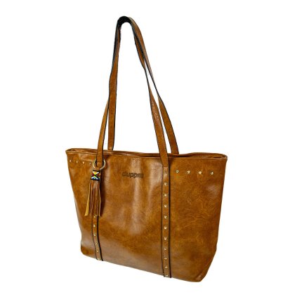 Hellbraune Damen Handtasche Duppau Nina mit Nieten und Quaste