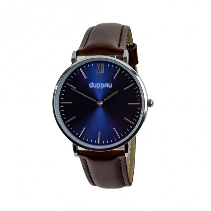 Silberne Uhr Duppau Keto mit braunem Lederarmband