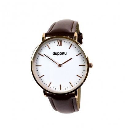 Rose gold Uhr Duppau Eos mit braunem Lederarmband