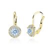 detské náušnice žlté zlato s kamienkami svetlo modrými+bielými okrúhle zapínánie klapka duppi DU32039
