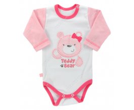 Kojenecké body s dlouhým rukávem EWA Teddy bear růžové