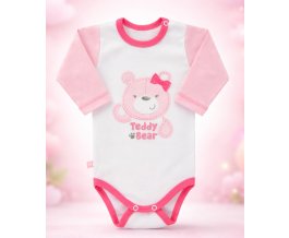 Kojenecké body s dlouhým rukávem EWA Teddy bear růžové