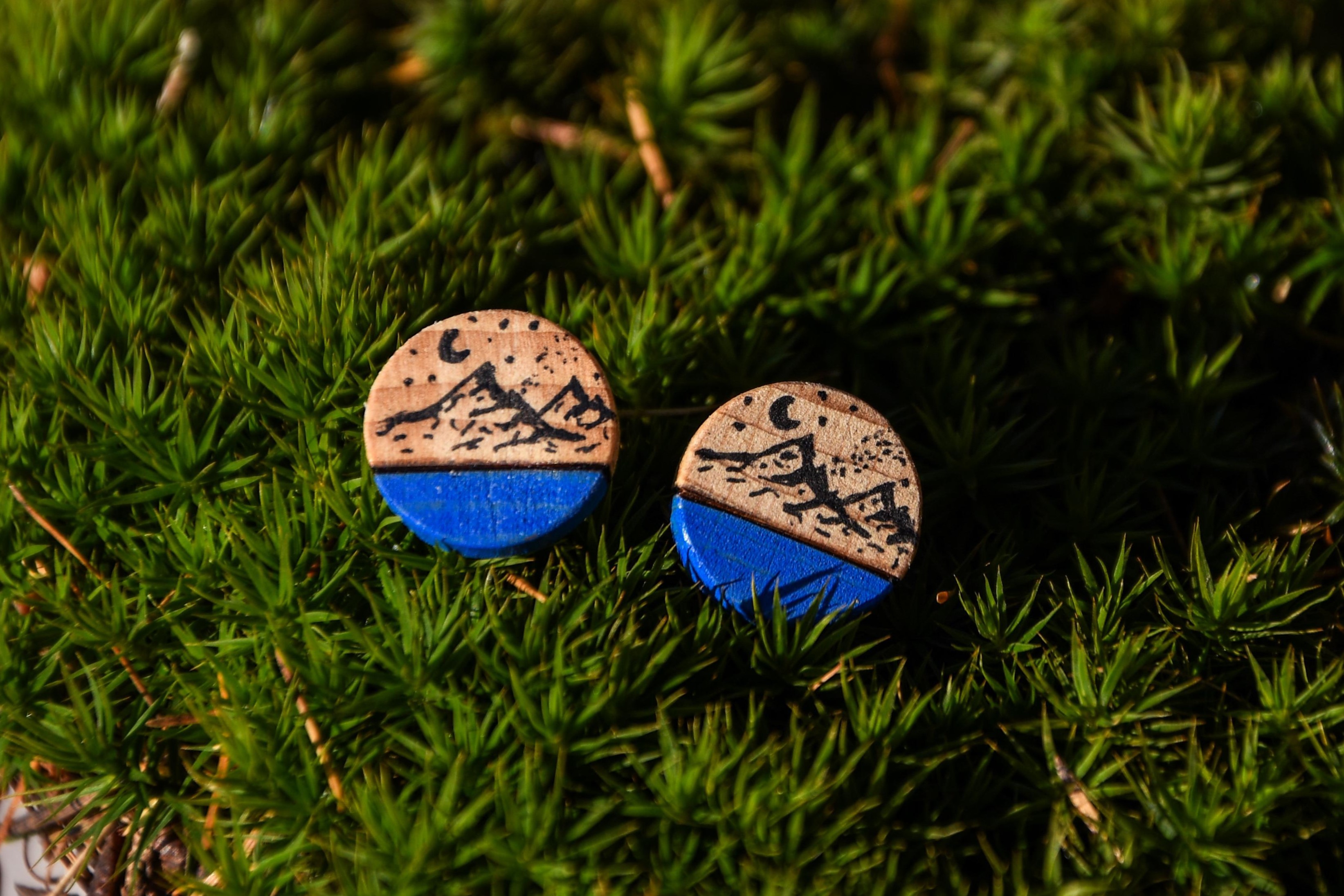 Ručně vyráběné náušnice ,,pecky“ z bukového dřeva