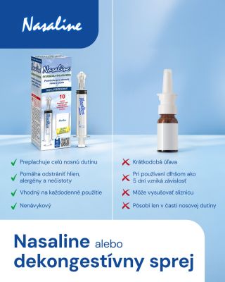 Upchatý nos neznamená hneď dekongestívny sprej. Vyskúšajte Nasaline – šetrný výplach nosa so soľným roztokom. 🙌 👃 Pomáha...