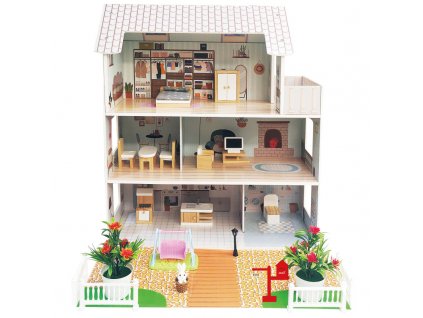 drewniany domek dla lalek rozalia z ogrodem i akcesoriami