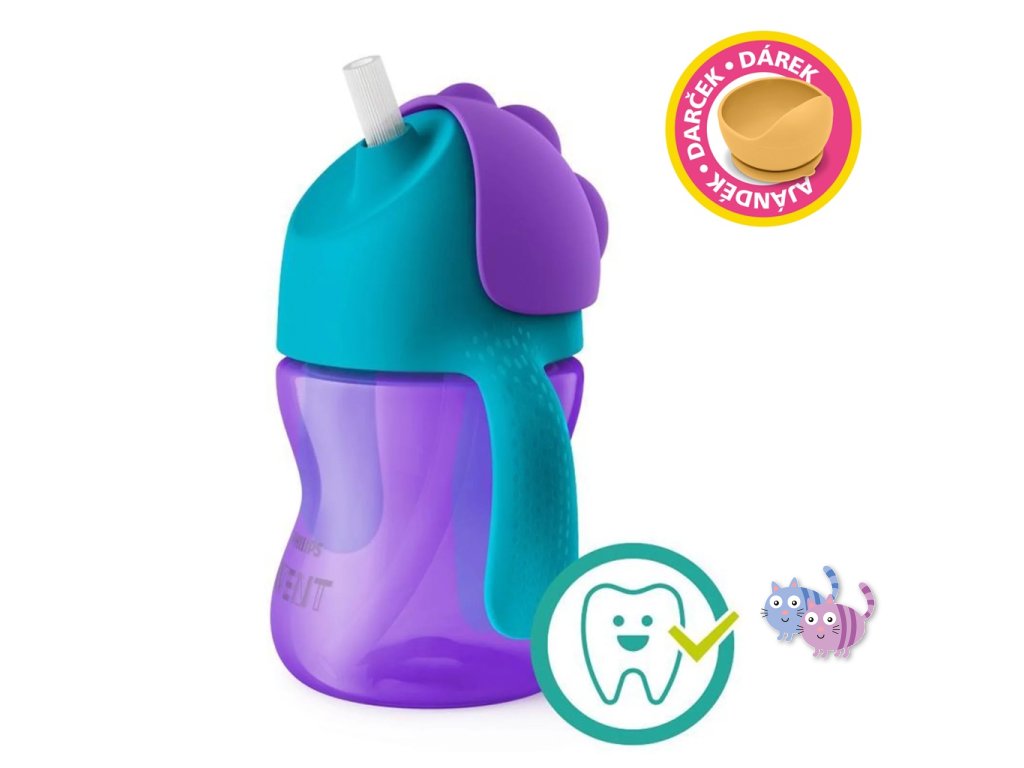 Philips AVENT Hrneček s ohebným brčkem 200 ml dívka+dárek PETITE&MARS Miska 6m+
