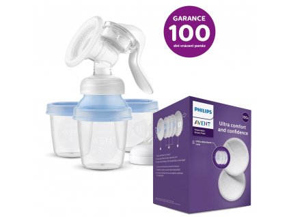 Philips AVENT Odsávačka mateř. mléka manuální s VIA systémem + Prsní vložky jednorázové 100 ks