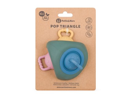 PETITE&MARS Hračka silikonová Pop Up Triangle Misty Green 10m+