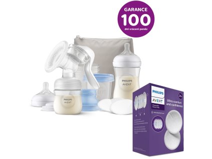 Philips AVENT Odsávačka mateř.mléka manuální, startovní sada + Prsní vložky jednorázové 24 ks