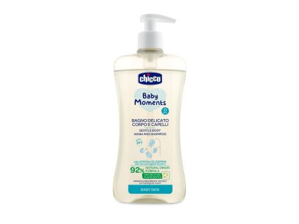 CHICCO Šampon jemný na vlasy a tělo s dávkovačem Baby Moments 92 % přírodních složek 500 ml
