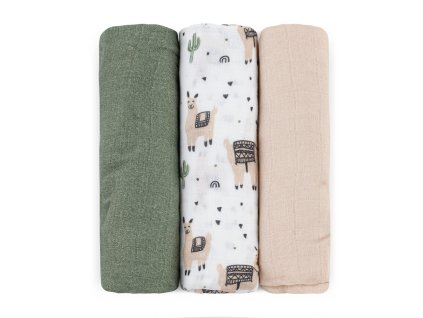 PETITE&MARS Sada plen bambusová mušelínová 3ks Moussy Llama Vibes 68 x 68 cm