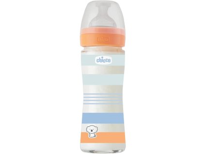CHICCO Láhev kojenecká sklo Well-being silikon 240 ml kluk