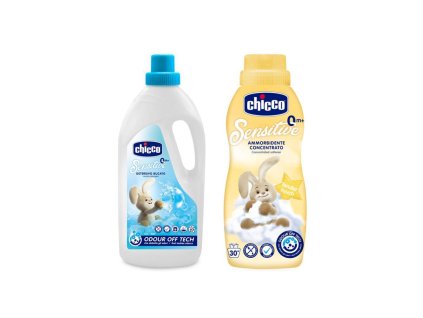 CHICCO Prostředek prací dětský Sensitive 1,5 l + Aviváž konc. Jemný dotyk 750 ml