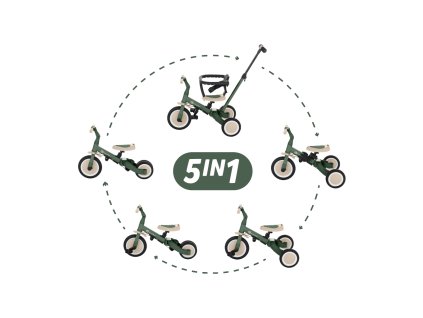 PETITE&MARS Tříkolka multifunkční 5v1 Turbo Misty Green