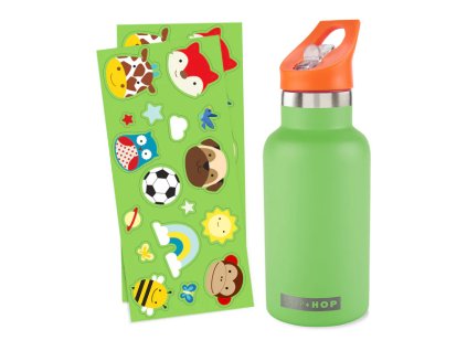 SKIP HOP Láhev s nálepkami se slámkovým náústkem nerezová zelená 380 ml, 4r+