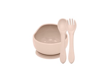 PETITE&MARS Set jídelní silikonový TAKE&MATCH 2 ks miska + příbor Desert Sand 6m+