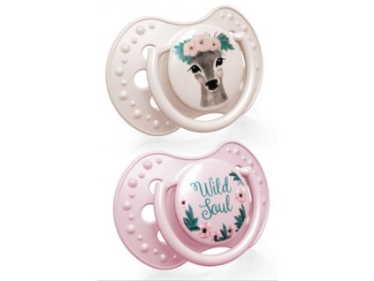 LOVI Dudlík s mini štítkem 0-2m silikonový dynamický WILD SOUL 2ks holka