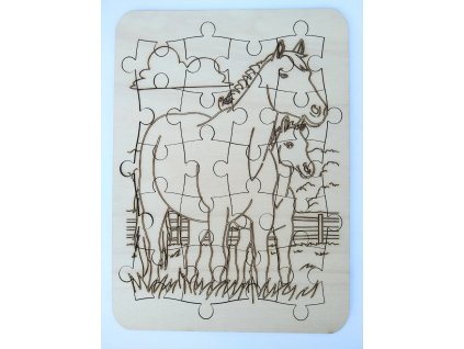 Dřevěné puzzle - koně
