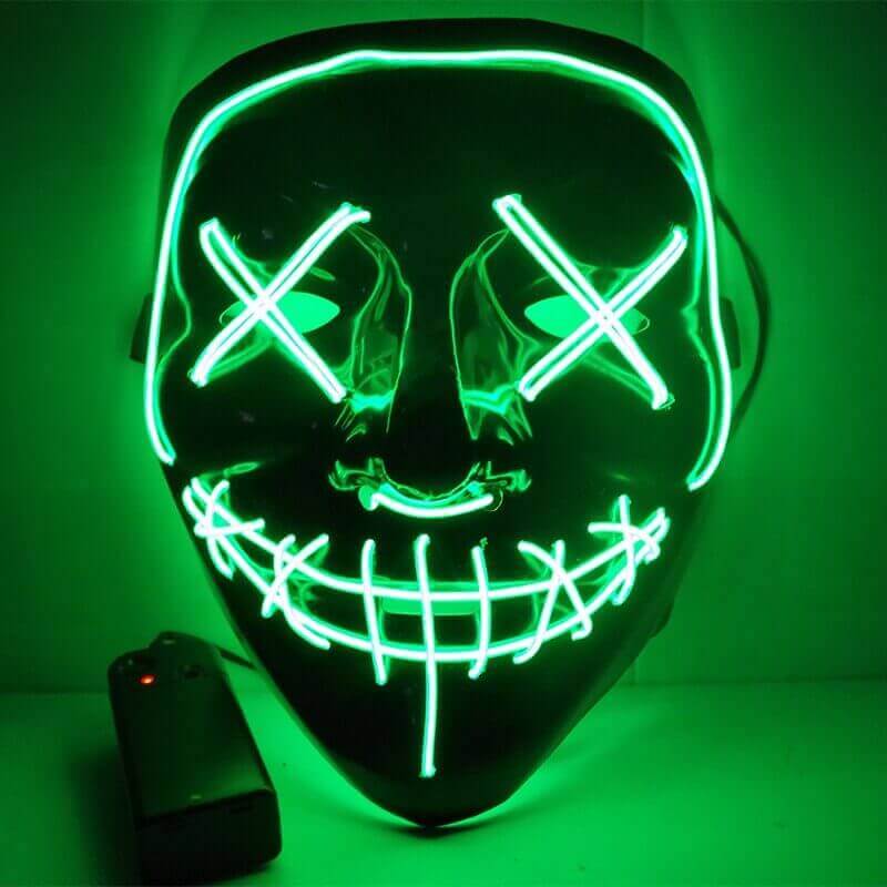 Purge Strašidelná Halloween Maska | LED Svietiaca Zelená | Kostým na Karneval | Hororové Masky pre Deti na Tvár