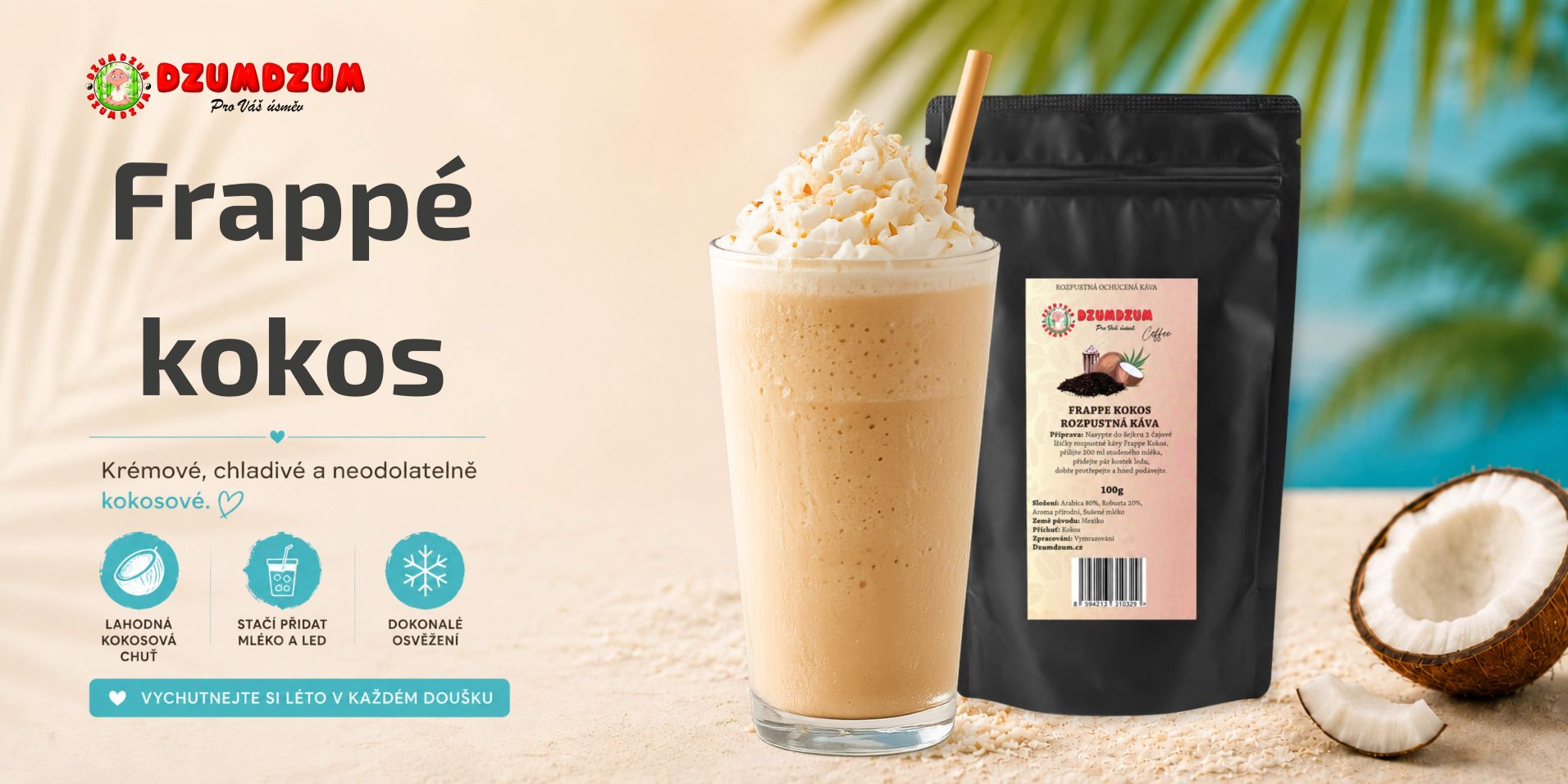 Rozpustná káva Frappé kokos