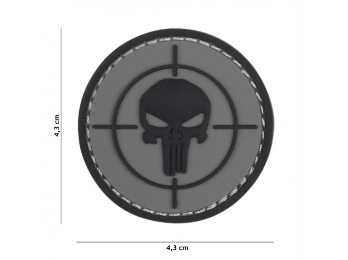 Nášivka Punisher - Terč - VELCRO - 3D PVC - ŠEDÁ