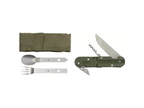 Zavírací nůž s příborem - Oliv