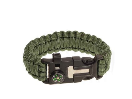 Paracord náramek s křesadlem a kompasem oliva