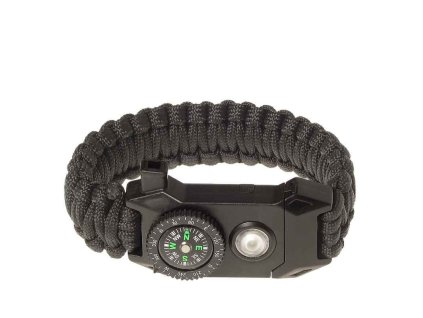 Paracord náramek s kompasem a světlem černý
