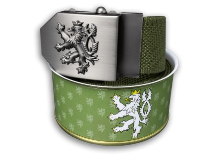 Textilní opasek Český lev - khaki + DÁRKOVÉ BALENÍ