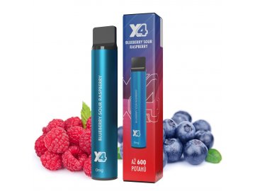 x4 bar zero boruvka a malina blueberry sour raspberry jednorazova e cigareta bez nikotinu