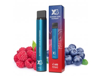 x4 bar zero boruvka a malina blueberry sour raspberry jednorazova e cigareta bez nikotinu